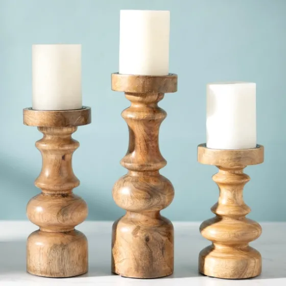 Carved Natural Mango Wood Candle Holder, 12 In.-Kirkland's Home Outlet