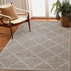Charcoal Geo Lattice Outdoor Area Rug, 7X9-Kirkland's Home Discount