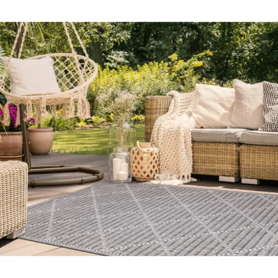 Charcoal Geo Lattice Outdoor Area Rug, 7X9-Kirkland's Home Discount