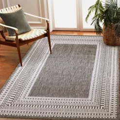Charcoal Linear Macy Indoor/Outdoor Area Rug, 7X9-Kirkland's Home Outlet