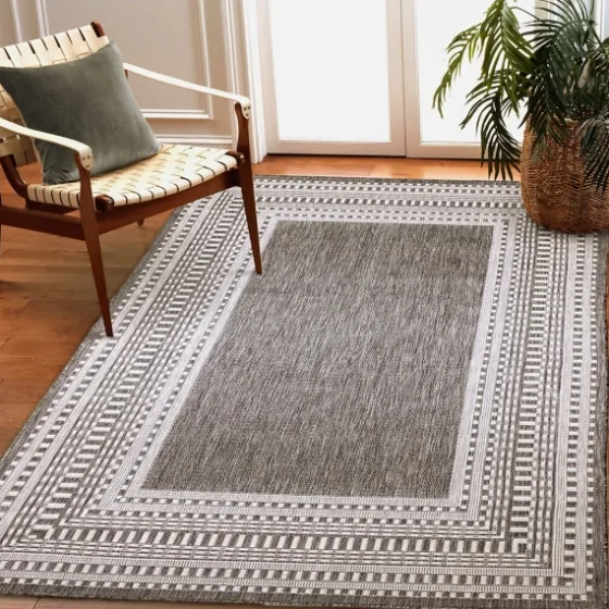 Charcoal Linear Macy Indoor/Outdoor Area Rug, 7X9-Kirkland's Home Outlet