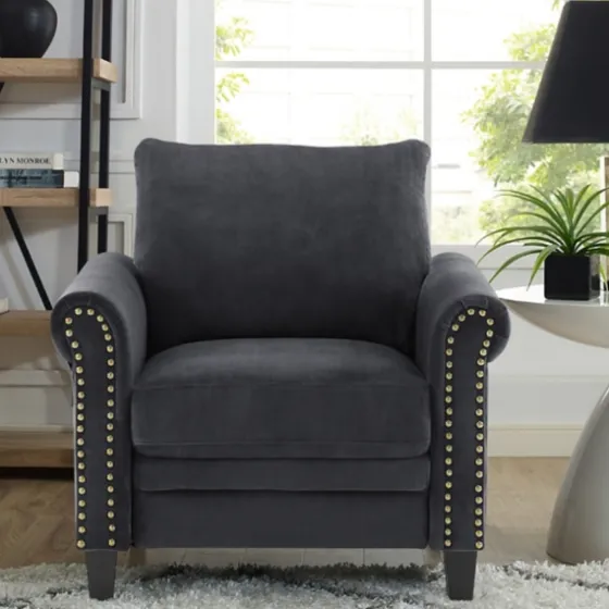 Charcoal Rolled Arms Upholstered Accent Chair-Kirkland's Home Online