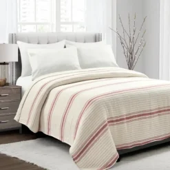 Cherry Red Pick Stitch Stripe King Quilt-Kirkland's Home Shop