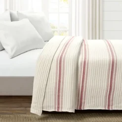 Cherry Red Pick Stitch Stripe King Quilt-Kirkland's Home Shop