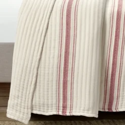 Cherry Red Pick Stitch Stripe Queen Quilt-Kirkland's Home Shop