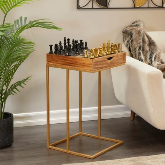 Chess Top Wood C-Frame Accent Table-Kirkland's Home Store