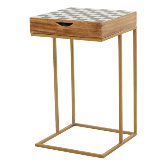 Chess Top Wood C-Frame Accent Table-Kirkland's Home Store