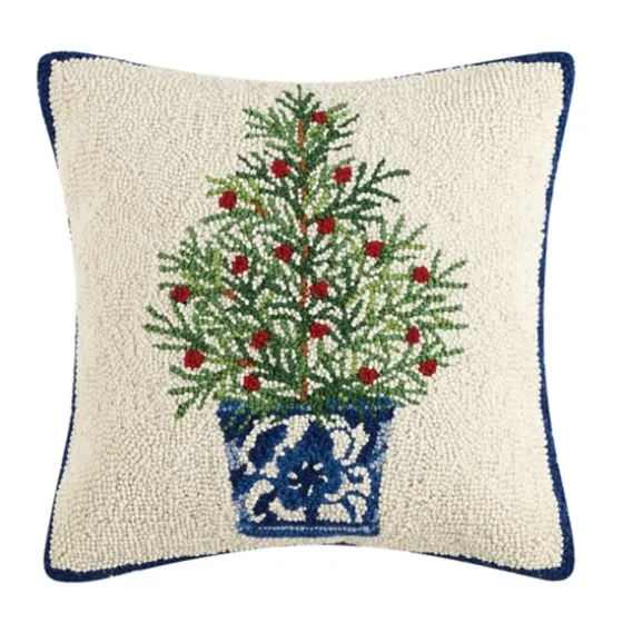 Chinoiserie Tree Blue Trim Wool Christmas Pillow-Kirkland's Home Fashion