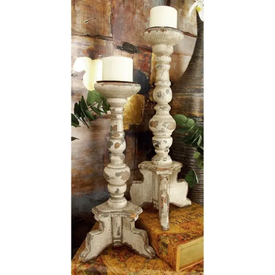 Chipped Wood Pillar Candle Holders, Set Of 2-Kirkland's Home Sale