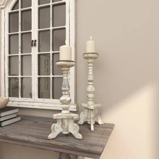 Chipped Wood Pillar Candle Holders, Set Of 2-Kirkland's Home Sale