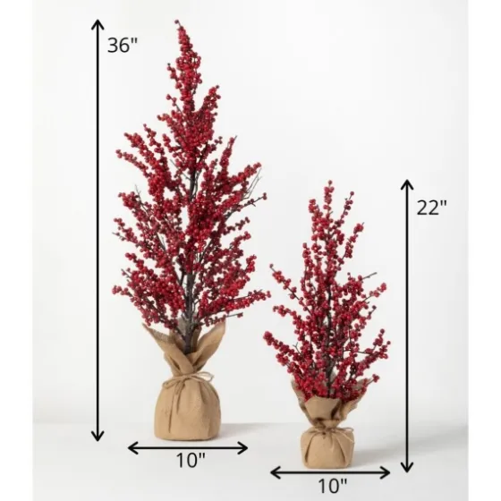 Christmas Red Berry Burlap Trees, Set Of 2-Kirkland's Home Online