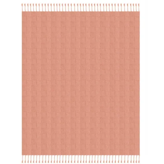 Coral Checkered Weave Fringe Throw-Kirkland's Home Outlet