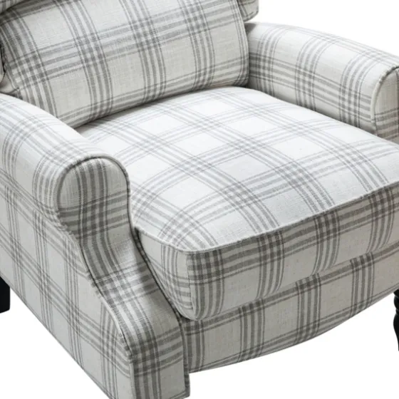 Cream And Gray Plaid Traditional Recliner-Kirkland's Home Outlet