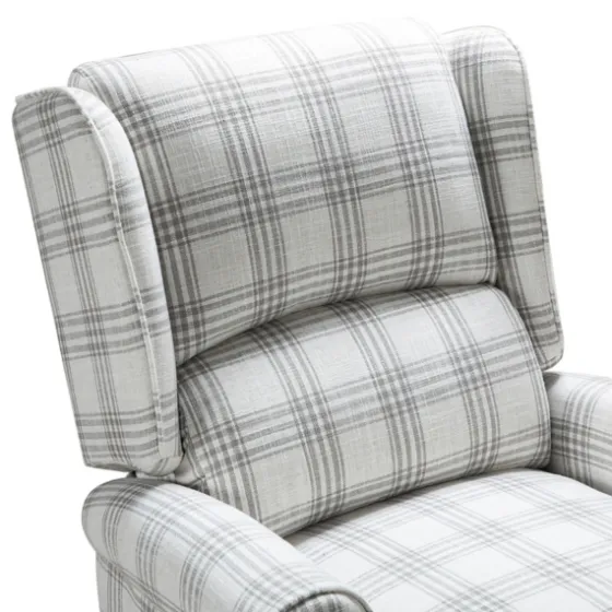 Cream And Gray Plaid Traditional Recliner-Kirkland's Home Outlet
