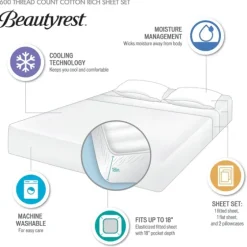 Cream Rich Cooling Cotton Queen Sheet Set-Kirkland's Home Fashion