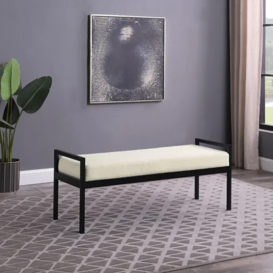 Cream Sherpa Upholstered Metal Bench-Kirkland's Home Cheap