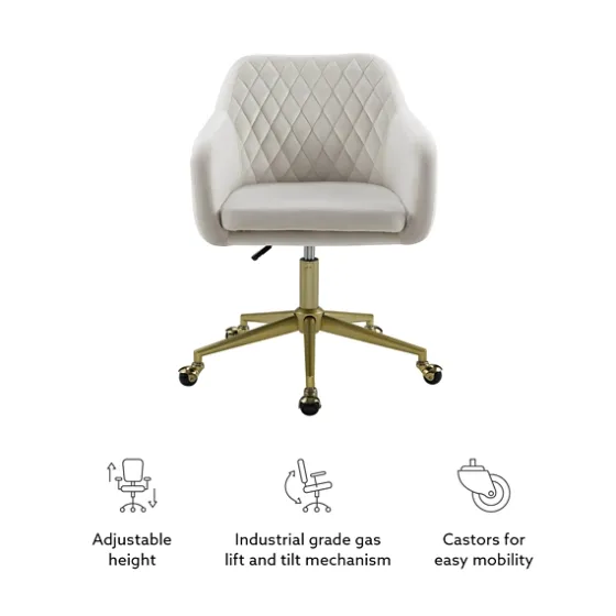 Cream Upholstered Tufted Swivel Office Chair-Kirkland's Home Outlet