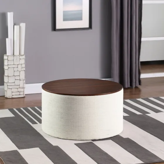 Cream Woven Wood Top Storage Ottoman-Kirkland's Home Cheap