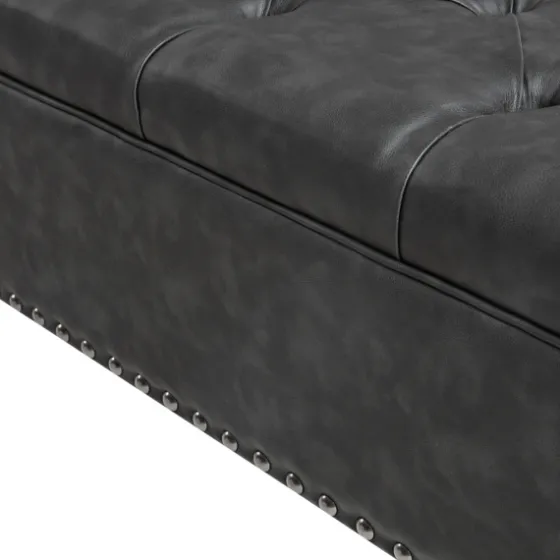 Dark Espresso Button Tufted Leather Ottoman-Kirkland's Home Hot