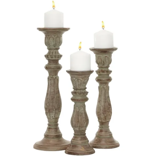 Dark Stained Wood Candle Holders, Set Of 3-Kirkland's Home New