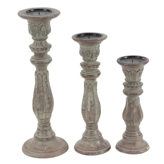 Dark Stained Wood Candle Holders, Set Of 3-Kirkland's Home New