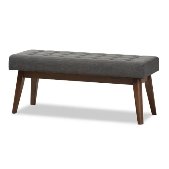 Dark Tufted Walnut Wood Bench-Kirkland's Home Store