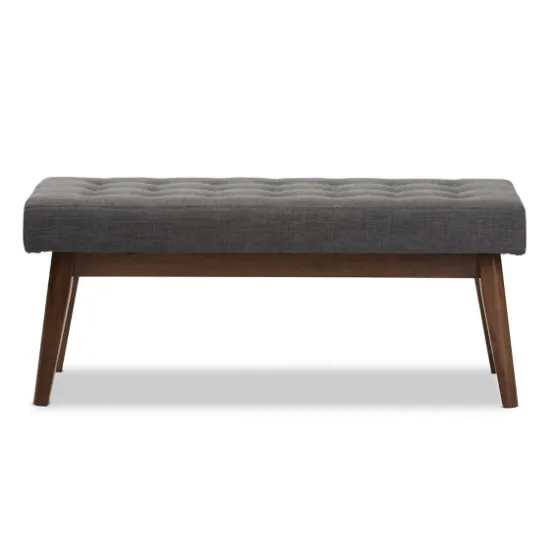 Dark Tufted Walnut Wood Bench-Kirkland's Home Store