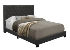 Dark Upholstered Button Tufted Wing King Bed-Kirkland's Home Outlet