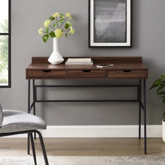 Dark Walnut Angled 3-Drawer Desk-Kirkland's Home Discount