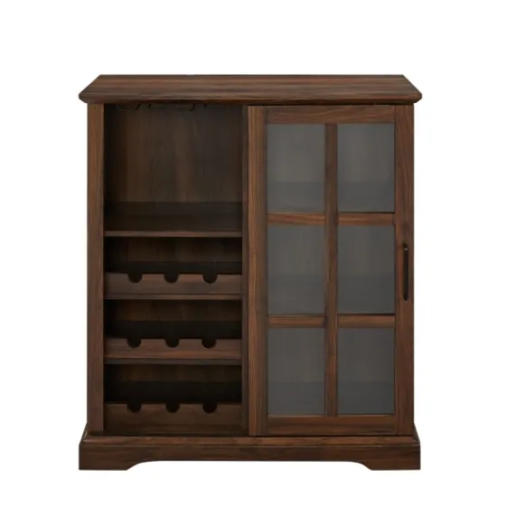 Dark Walnut Sliding Glass Door Bar Cabinet-Kirkland's Home Fashion