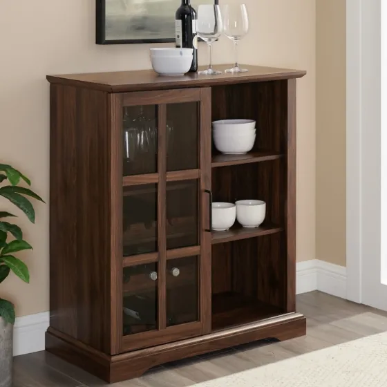 Dark Walnut Sliding Glass Door Bar Cabinet-Kirkland's Home Fashion