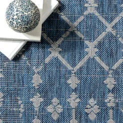 Davon Blue Moroccan Trellis Outdoor Rug, 8X10-Kirkland's Home Cheap