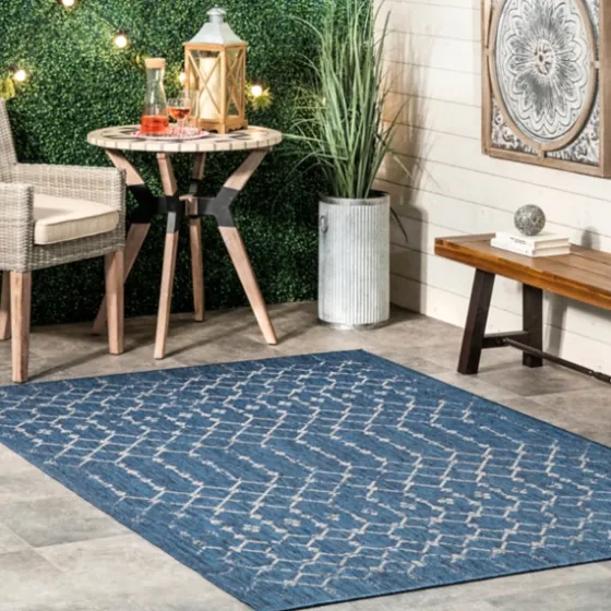 Davon Blue Moroccan Trellis Outdoor Rug, 5X8-Kirkland's Home Fashion