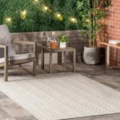 Davon Gray Geometric Striped Outdoor Rug, 5X8-Kirkland's Home Best