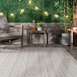Davon Gray Geometric Striped Outdoor Rug, 5X8-Kirkland's Home Best