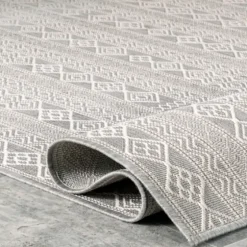 Davon Gray Geometric Striped Outdoor Rug, 8X10-Kirkland's Home Outlet