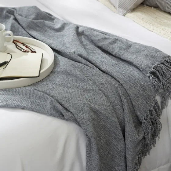 Demin Chenille Fringe Throw-Kirkland's Home Clearance