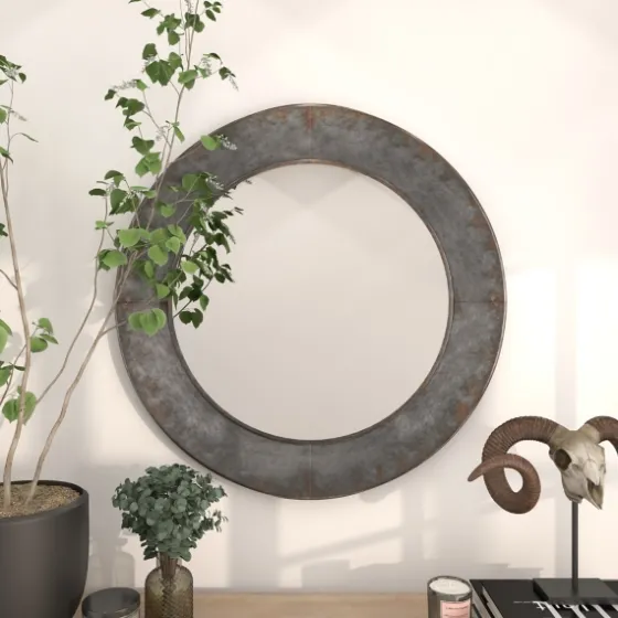 Distressed Galvanized Curved Framed Mirror-Kirkland's Home Online