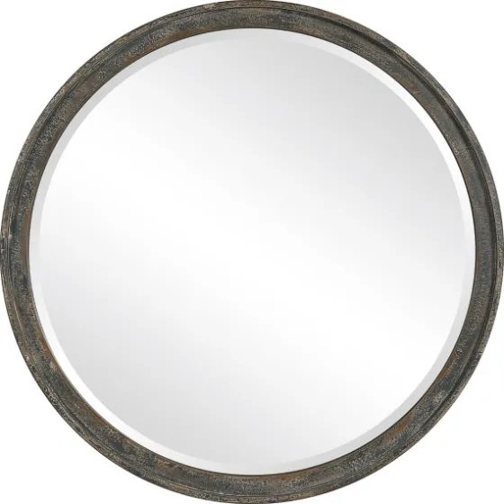 Distressed Slate Blue Wooden Round Wall Mirror-Kirkland's Home Best