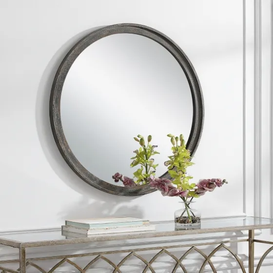 Distressed Slate Blue Wooden Round Wall Mirror-Kirkland's Home Best