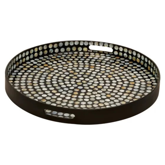 Dotted Shell Round Wooden Tray-Kirkland's Home Shop