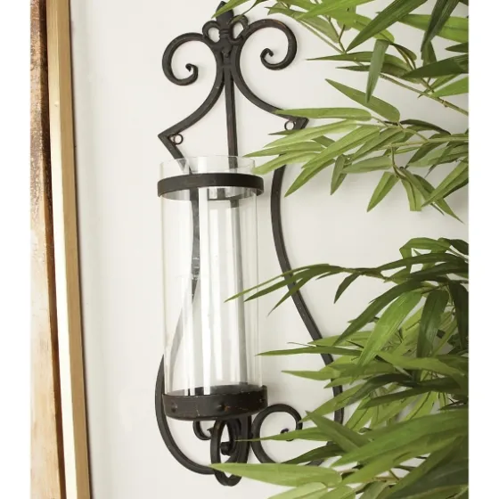 Fleur Distressed Black Iron Sconce, 25 In.-Kirkland's Home Cheap