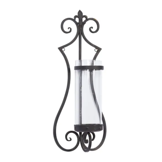 Fleur Distressed Black Iron Sconce, 25 In.-Kirkland's Home Cheap