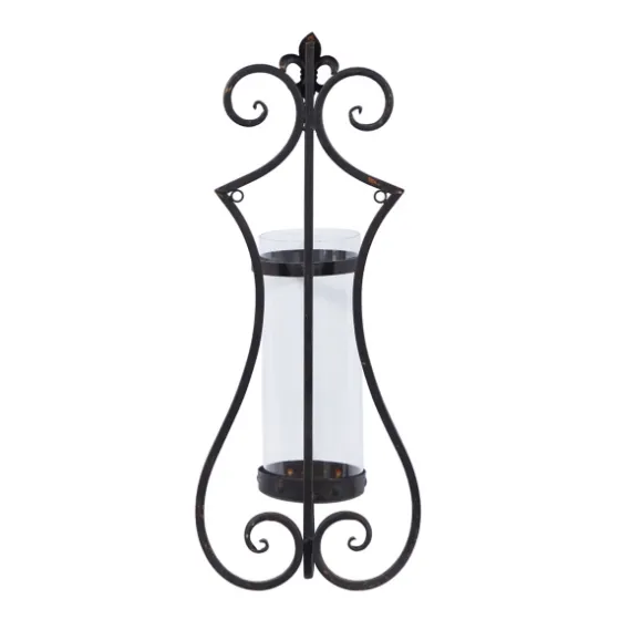 Fleur Distressed Black Iron Sconce, 25 In.-Kirkland's Home Cheap