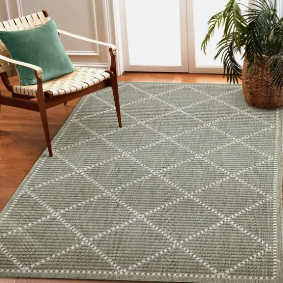Forest Geo Lattice Outdoor Area Rug, 7X9-Kirkland's Home Discount