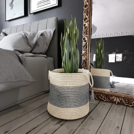 Frost Gray Bold Striped Jute Basket, 19 In.-Kirkland's Home Cheap