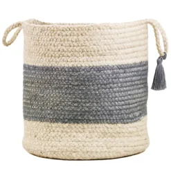 Frost Gray Bold Striped Jute Basket, 17 In.-Kirkland's Home Outlet