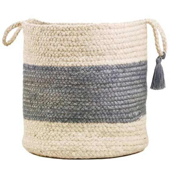 Frost Gray Bold Striped Jute Basket, 17 In.-Kirkland's Home Outlet