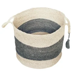 Frost Gray Bold Striped Jute Basket, 17 In.-Kirkland's Home Outlet
