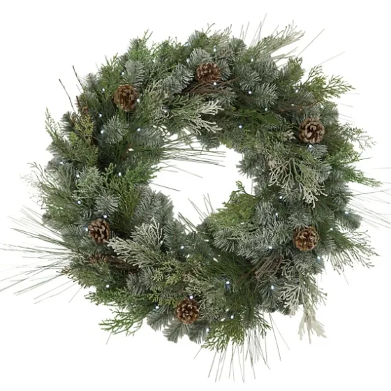 Frosted Pine Needle And Pinecone Pre-Lit Wreath-Kirkland's Home Cheap